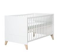 roba Wooden Convertible Cot "Leon" (70 x 140 cm) - Height-Adjustable with 3 Removable Rungs - Baby Bed Convertible to Toddler Bed - Modern Design with Solid Wood Feet - White