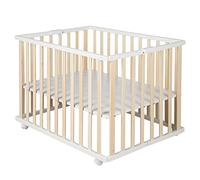 roba Wooden Foldable Playpen Fold Up - Bicolor - 75 x 100 cm - Space-Saving Play Yard incl. Wheels