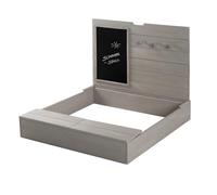 roba Wooden Sandbox with Lid - Sandbox with Foldable lid, Chalkboard & 3 Hooks - Weather-Resistant Cover - Environmentally Friendly Solid Wood, Grey Stained