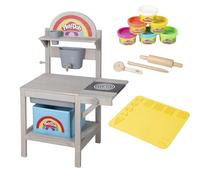 roba x Play-Doh Play Kitchen Made of FSC-Certified Wood - Includes 3D Creative Mat, 6 Dough Cans, Tools, Storage Box & Play Tub - Ideal for Indoor + Outdoor - from 3 Years