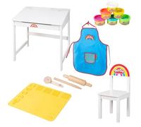 roba x Play-Doh School Desk - FSC Wooden Tools, 3D Creative Mat, 6 Cans of Dough, Apron & Chair - A Creative Drawing, Crafting, and Play Desk - for Children Aged 3 and Up