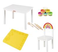 roba x Play-Doh Seating Set - Children’s Table + Chair - FSC Certified Playset with 6 Cans of Modeling Clay, 3 Wooden Tools & Large 3D Creative Mat for Ages 3 and Up