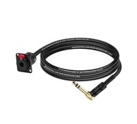 ROBAUN 1PC D-Type 6.35MM Stereo Female Panel Mount To Right Angle Stereo Male Jack Cable 1/4" TRS Socket To 1/4" Plug Adapter Cord(C1025BK-Black,0.2m)
