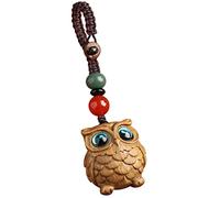 ROBAUN Cute Kawaii Owl Shape 3D Key Ring Key Accessory, Wooden Animal Keychain with Hand Woven Lanyard, Bag Pendant Charm