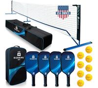 ROBBIMS Portable Pickleball Set Whit Net | 4 USAPA Approved Carbon Fiber Paddles, Duffle Bag, Pickleball Net System, Regulation Size, Assembly Manual, 8 Outdoor Pickleball Ball and Carry Bag