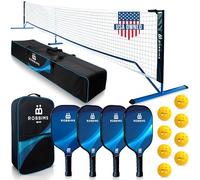 ROBBIMS Portable Pickleball Set Whit Net | 4 USAPA Approved Carbon Fiber Paddles, Duffle Bag, Pickleball Net System, Regulation Size, Assembly Manual, 8 Outdoor Pickleball Ball and Carry Bag