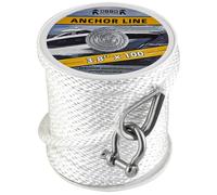 Robbor Anchor Rope 3/8 Inch 100FT Solid Braid MFP Anchor Line with Stainless Steel Thimble & Shackle, Heavy-Duty Marine Rope Ideal for Boats, Yachts, and Sailboats (3/8" x 100', White)