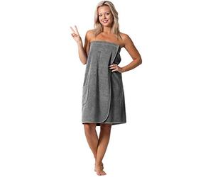 Robe Direct Women’s Terry Cloth Spa and Bath Towel Wrap with Adjustable Closure & Elastic Top, Gray, XXL