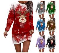 Robe Noel Femme Moche Robe de Noel Femme Rigolo Robe Noel Sweatshirt Femme Long Sleeve Pull de Noel Femme Winter Warm Dress Pull Noel Femme Print Christmas Jumper Christmas Sweatshirt, red, L