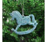 Robelli 3 Pack of Glitter Rocking Horse Christmas Tree Hanging Pendant Decorations (3, Blue)