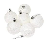 Robelli 6cm White/Silver Glitter Christmas Tree Baubles (Pack of 6)