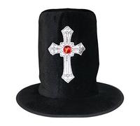 Robelli Black Velvet Halloween Gothic Gravedigger Undertaker Silver Cross Top Hat