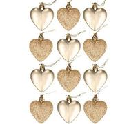 Robelli Christmas Shatterproof Glitter Heart Baubles - 6cm - Pack of 12 (Champagne Gold)