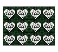 Robelli Christmas Tree Hanging Pendant Ornament Decorations (12 x White Ornate Hearts)