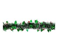 Robelli Green Holly Leaf & Berry Christmas Tree Tinsel (2 meters)