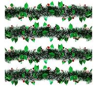 Robelli Green Holly Leaf & Berry Christmas Tree Tinsel (8 meters)