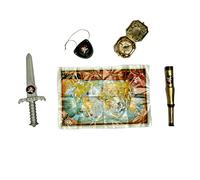 Robelli Kids Pirate Fancy Dress Props Party Set Party Bag Filler (Sword, Telescope, Compass, Map, Eyepatch) (1 Pack)