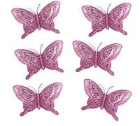 Robelli Luxury Christmas Tree Decorations - 3D Glitter Double Layer Butterflies - 6 x Pink