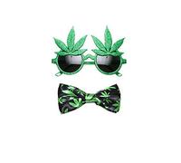 Marijuana Leaf Bow Tie & Novelty Glasses Fancy Dress Accessories