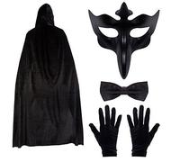 Robelli Mens Long Nose Masquerade Halloween Cape Set - Cape, Mask, Bowtie & Glove Set (Black)
