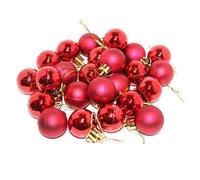 Robelli Pack of 25 Small Metallic & Matte Christmas Tree Baubles Hanging Decorations (25, Red)