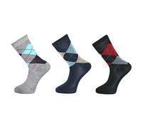 Robelli Pack of 3 Men's Argyle Cotton Blend Work Dress Socks (Black, Blue, Grey)