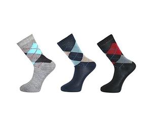 Robelli Pack of 3 Men's Argyle Cotton Blend Work Dress Socks (Black, Blue, Grey)