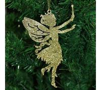 Robelli Pack of 6 Glitter Fairy Christmas Tree Hanging Pendant Decorations (3, Gold)