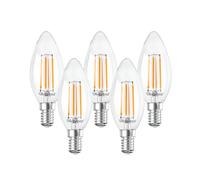 Robenza E14 LED Filament Candle Light Bulb, 4W (40W Equivalent), 470lm Warm White 2700K, SES Small Edison Screw C35, Clear Glass LED, Non-Dimmable, Long Life Ceiling Light - Pack of 5