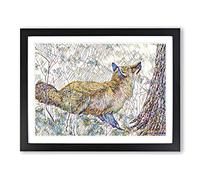 Robert Bateman Fox Modern BG Framed Print | A2 Black Framed Wall Art | Ready to Hang | Modern Animal Picture | Living Room Bedroom Lounge Office