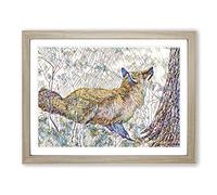 Robert Bateman Fox Modern BG Framed Print | A4 Oak Framed Wall Art | Ready to Hang | Modern Animal Picture | Living Room Bedroom Lounge Office