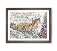 Robert Bateman Fox Modern BG Framed Print | A4 Walnut Framed Wall Art | Ready to Hang | Modern Animal Picture | Living Room Bedroom Lounge Office