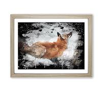 Robert Bateman Fox Modern CB Framed Print | A4 Oak Framed Wall Art | Ready to Hang | Modern Animal Picture | Living Room Bedroom Lounge Office