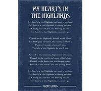 Robert Burns My heart's in the highlands poem art print. Size A4