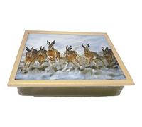 Robert E Fuller Hare Lap tray with bean bag cushion back in Coordinating fabric 40 x 30 cm | Light Oak Effect RIm