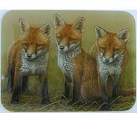 Robert E Fuller Premium Glass Chopping Board Worktop Saver with Fox Cubs by British Wildlife Artist, 40x30 cm, Heat Resistant to 250C, Kitchen Gift