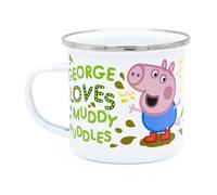 Robert Frederick Peppa Pig Enamel Mug - George Loves Muddy Puddles Design, White