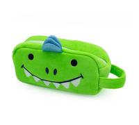 Robert Frederick Plush Dinosaur Pencil Case with Fidget Poppers - Soft Zippered Kids’ Pencil Pouch with Sensory Popper Panel
