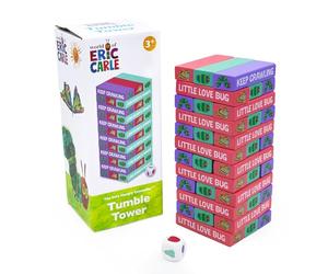 Robert Frederick The Very Hungry Caterpillar Wooden Tumble Tower Game | Colourful Stacking Blocks With Dice | Family Game Featuring Eric Carle Artwork | Fun Wooden Balancing Toy for Kids