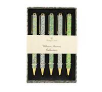 Robert Frederick William Morris Ballpoint Pens - Set of 5 Twist-Action Black Ink Pens in Gift Box - Mixed Green & Blue Floral Designs - Orange Grove William Morris Collection