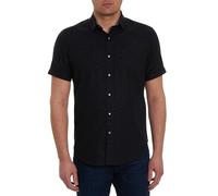 Robert Graham Men's Bayview Short Sleeve Cotton Button Up Shirt, Black, Large