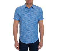Robert Graham Men's Bayview Short Sleeve Woven Button Down Shirt, Light Blue, Large