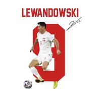 Robert Lewandowski Signed Poster Print - Poland National Team Striker Tribute Wall Art with Signature & Jersey No. 9 - Legendary Forward Memorabilia for Football Fans, A3 Poster + Black Frame