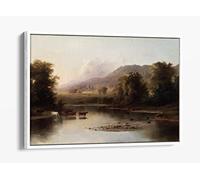 Robert S Duncanson, View Of St Annes River Canvas Floater Frame Print Picture Art - White Frame 30 inch wide x 20 inch high