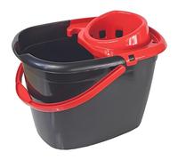 Robert Scott Recycled Great British Black Plastic Bucket with Red Wringer - 14 Ltr - Janitorial Supplies