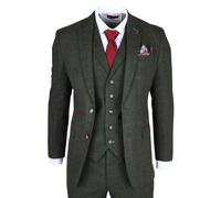 Robert Simon Joshua - Men's 3 Piece Green Tweed Slim Fit Suit - 44" Jacket 38" Trousers