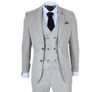 Robert Simon Luis - Men's Cream Plaid Check Slim Fit 3 Piece Suit - 40" Jacket 34" Trousers