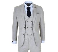 Robert Simon Luis - Men's Cream Plaid Check Slim Fit 3 Piece Suit - 42" Jacket 36" Trousers
