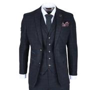 Robert Simon Ryan - Men's 3 Piece Navy Tweed Slim Fit Suit - 34" Jacket 28" Trousers