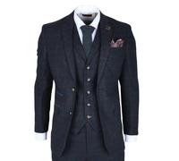 Robert Simon Ryan - Men's 3 Piece Navy Tweed Slim Fit Suit - 38" Jacket 32" Trousers